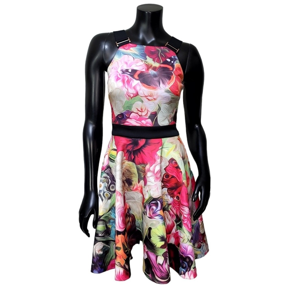 Ted Baker London 0/XS Samra‎ Floral Butterfly Fit Flare Skater Mini Dress Rose